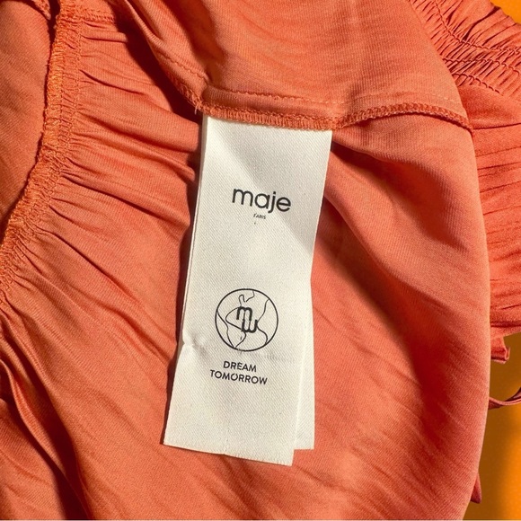 NWT Maje Orange ‘Radjinette’ Tiered Ruffle Satin Midi Dress French Size 42 = XL - Picture 8 of 16